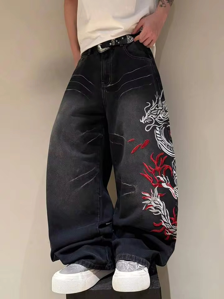 Street Fashion High End - Jeans bordados com novo design, clássicos,