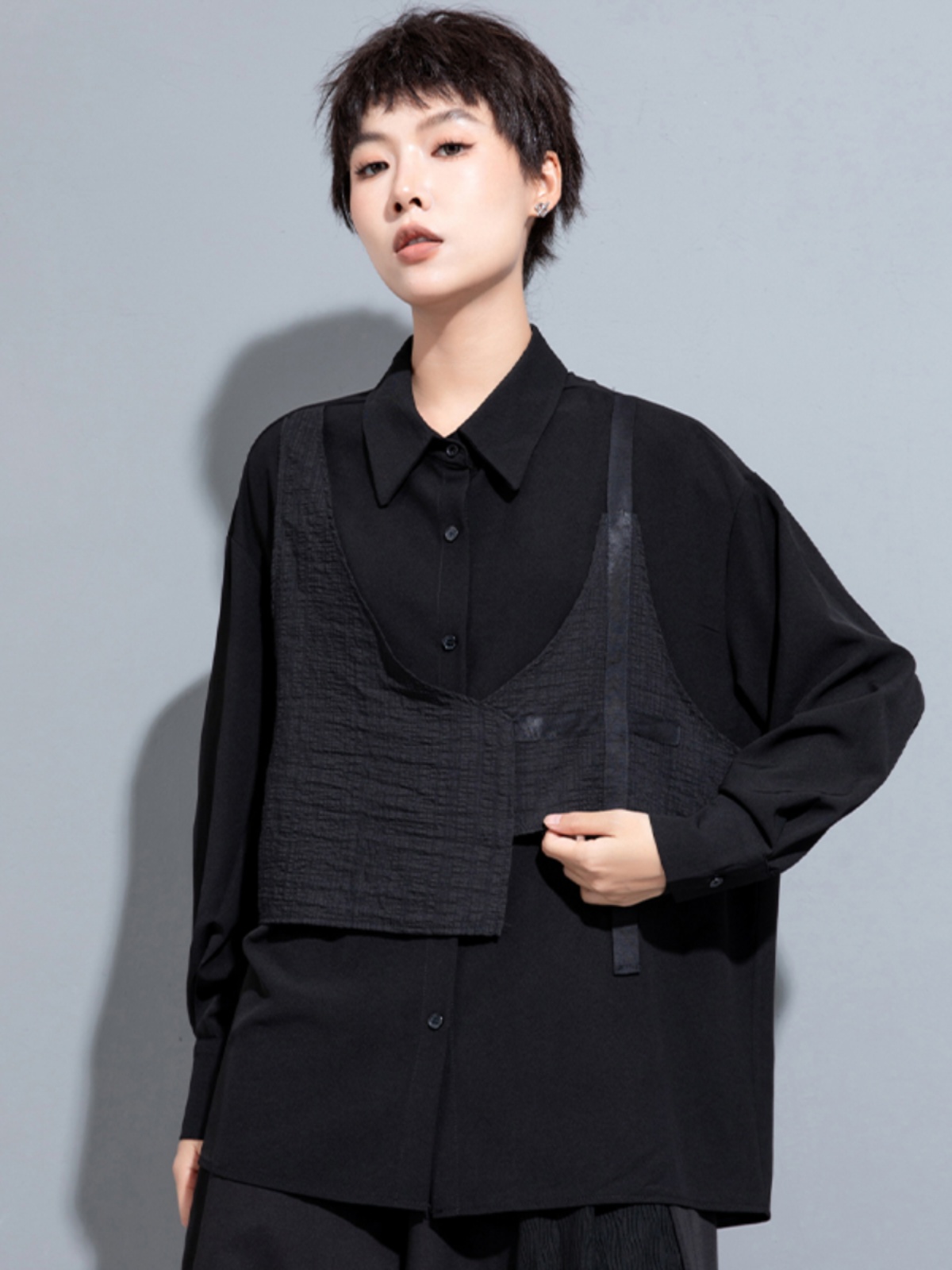 Street Fashion High End - Camisa Longa Elegante com Gola ,