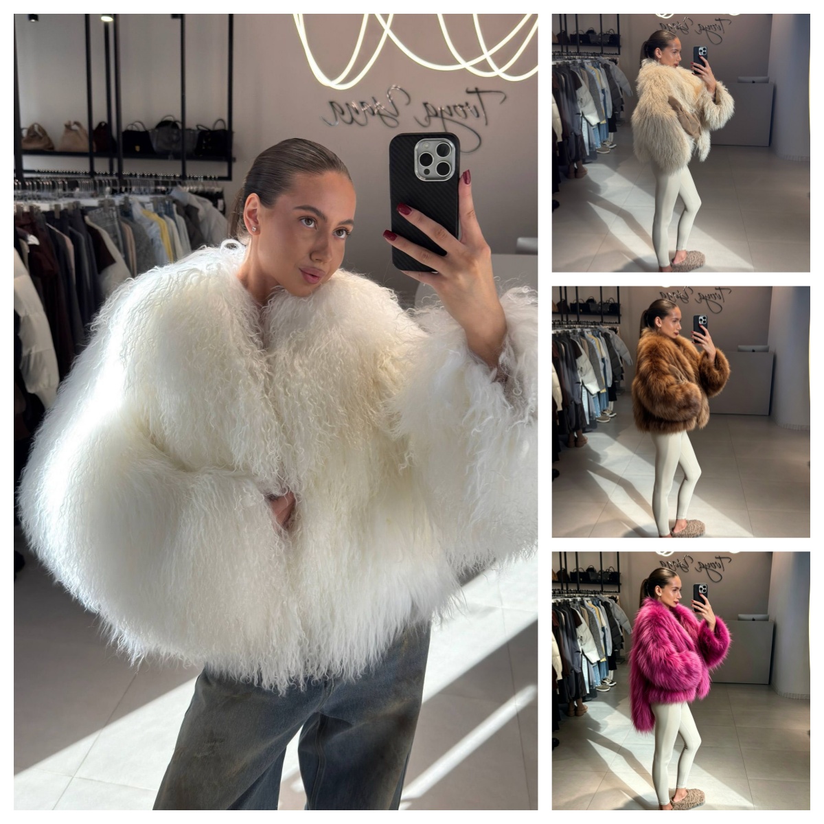 Street Fashion Shanghai - Casaco Feminino de Inverno em Pele
