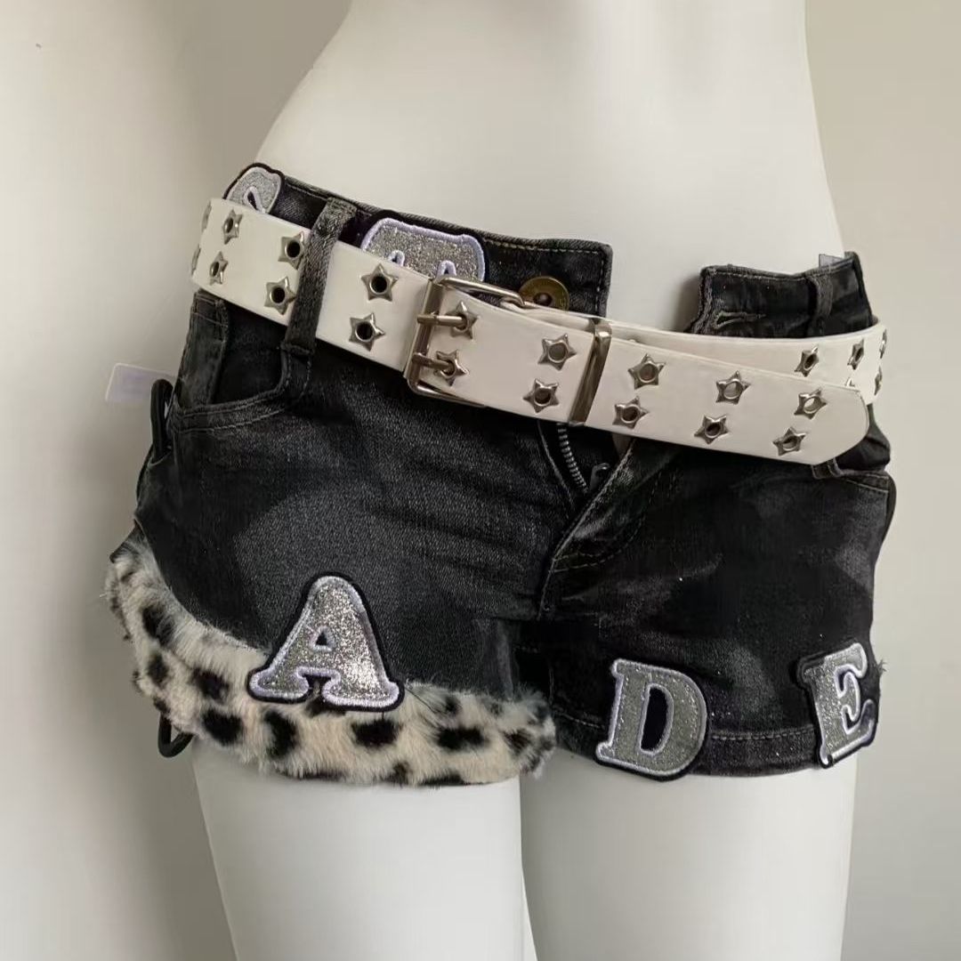 Girl Fashion Street - Y2k bordado remendo denim shorts mulher