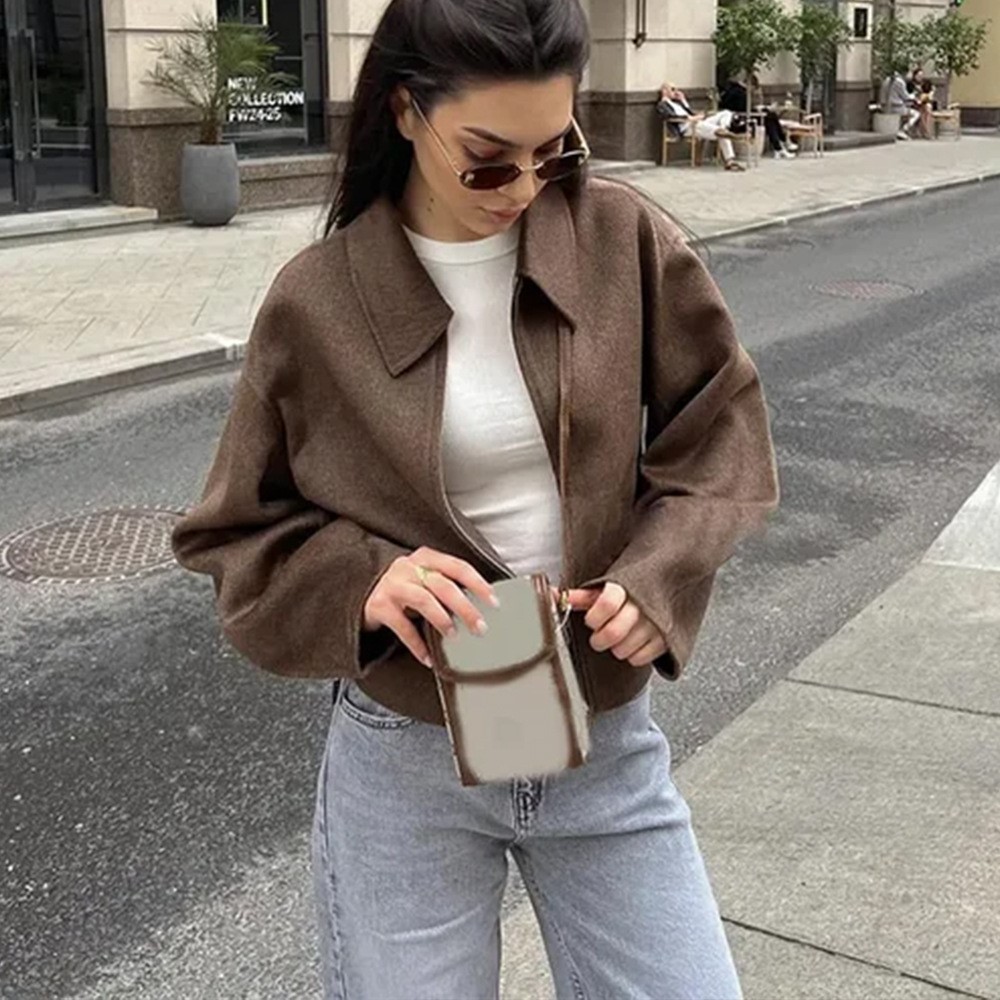 Street Fashion Shanghai - Vintage sólido marrom turndown colarinho casacos