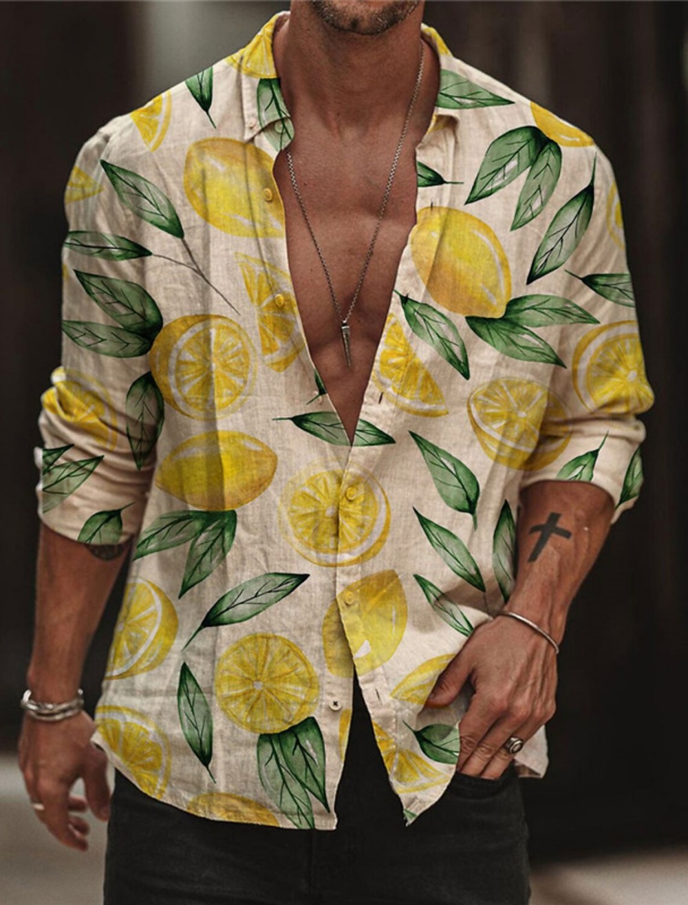 Street Fashion Shanghai - Camisa Masculina Limão, Camisa Havaiana de