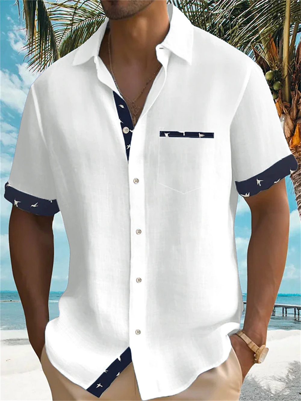 Street Fashion Shanghai - Camisa Aloha Masculina Nova de Verão
