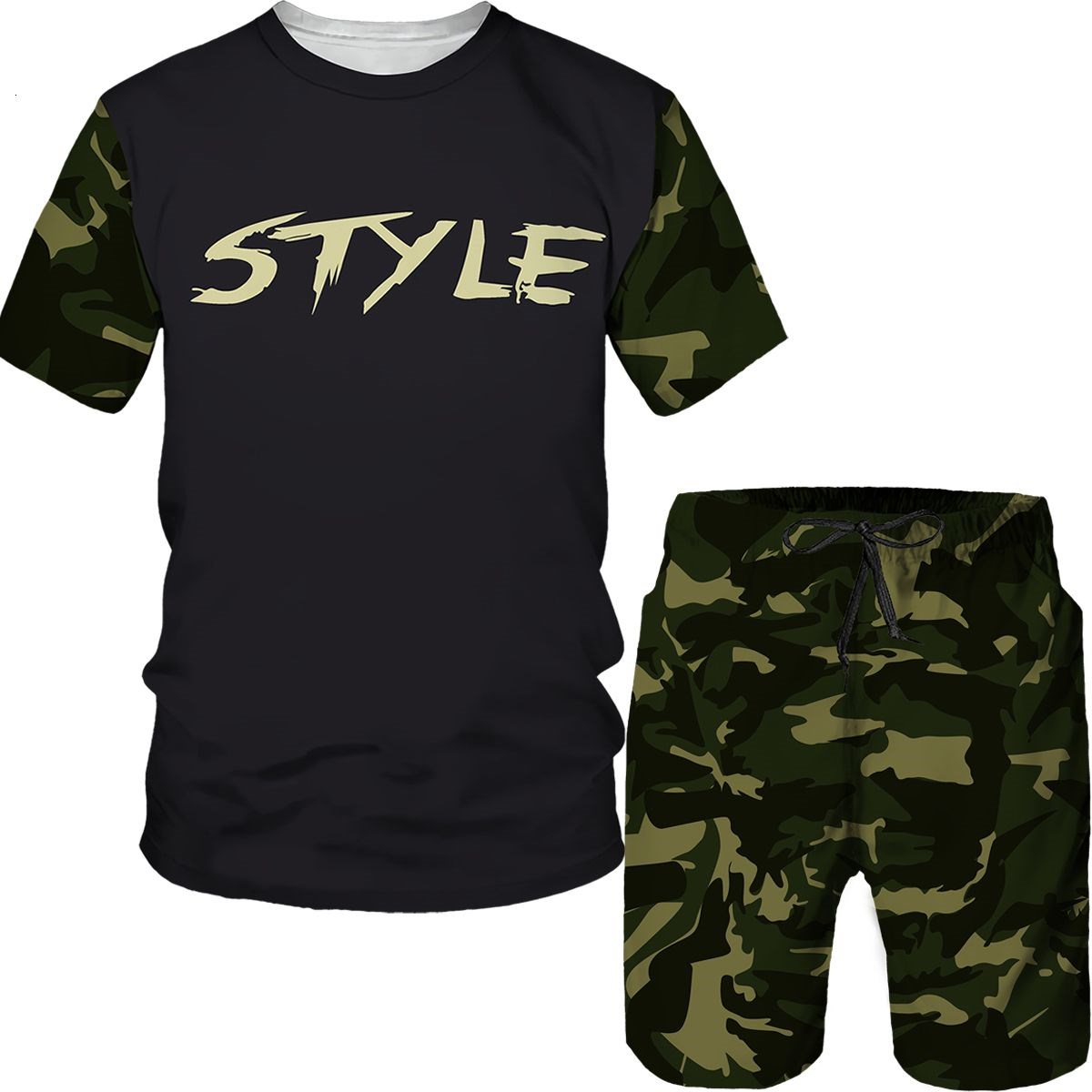 Street Fashion Mood - Conjuntos de Camuflagem Masculinos, Camisetas com