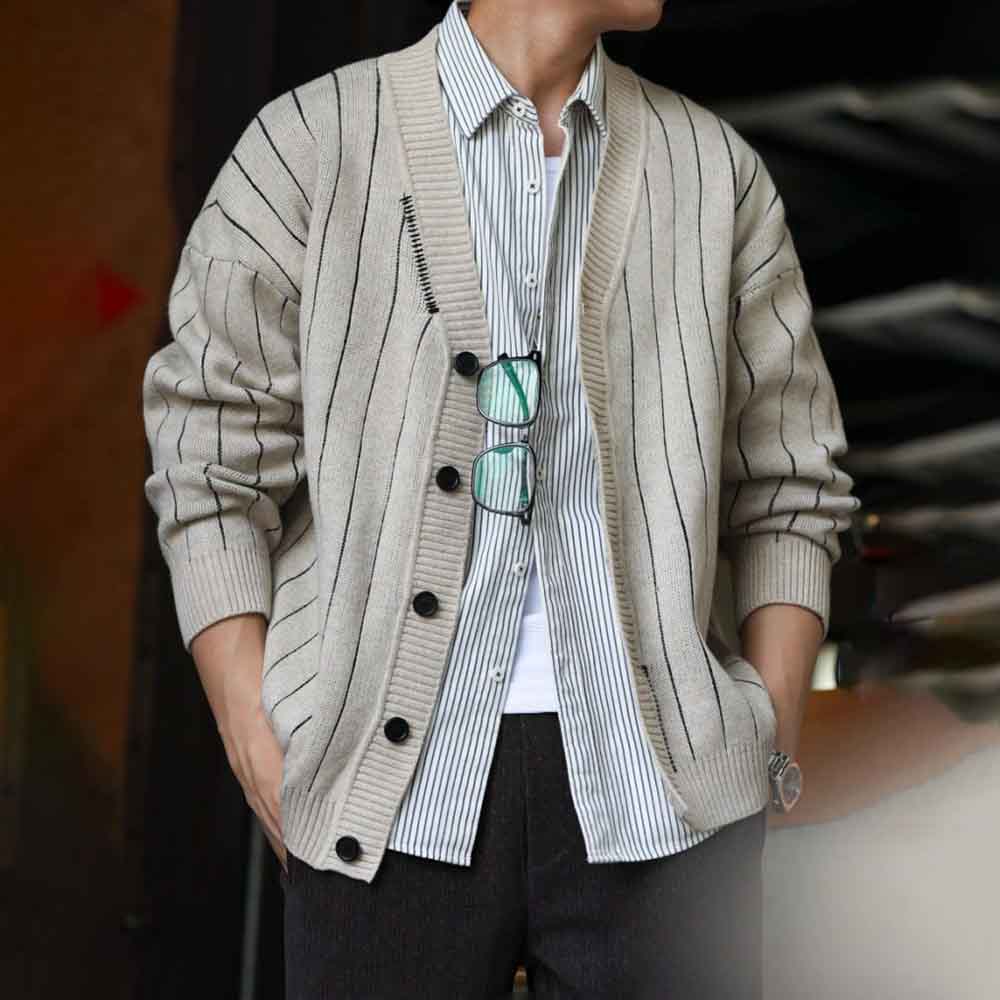 Street Fashion Trends 2025 - 2025 inverno novo masculino listrado manga