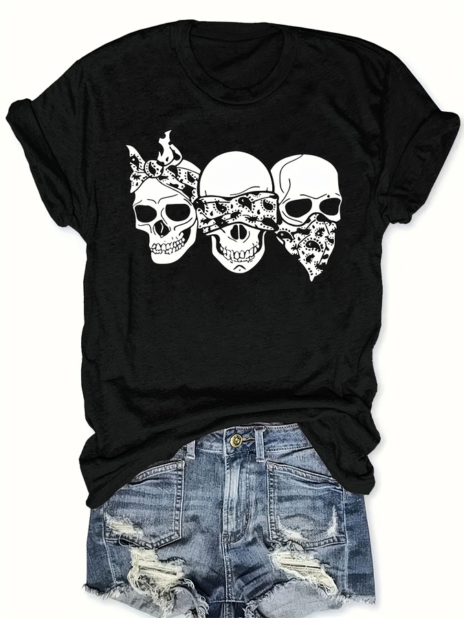 Street Fashion Trends 2025 - Camiseta Happy Cartoon Skull, Corte Solto,