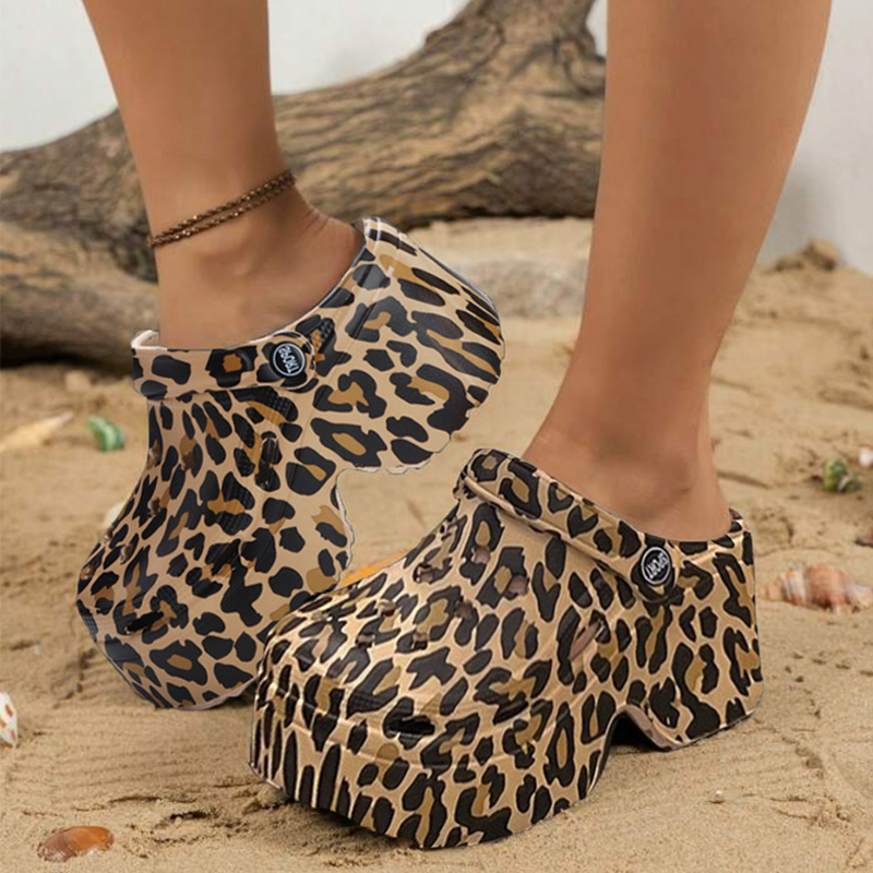 Girl Fashion Street - Tamancos de plataforma de leopardo para