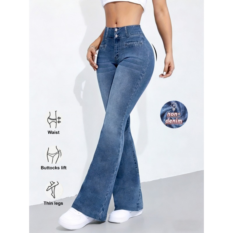 Street Fashion Shanghai - Novas Calças Flare Femininas Imitação Jeans