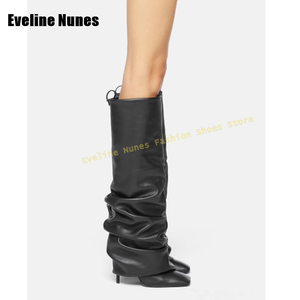 Botas de camurça falsa plissad - Girl Fashion Street avaliação e preço