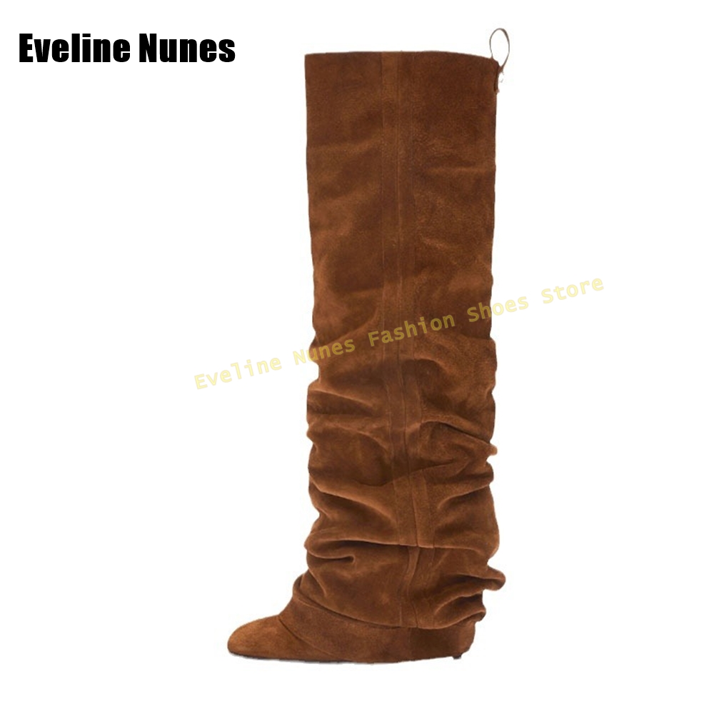 Botas de camurça falsa plissad - Girl Fashion Street avaliação e preço