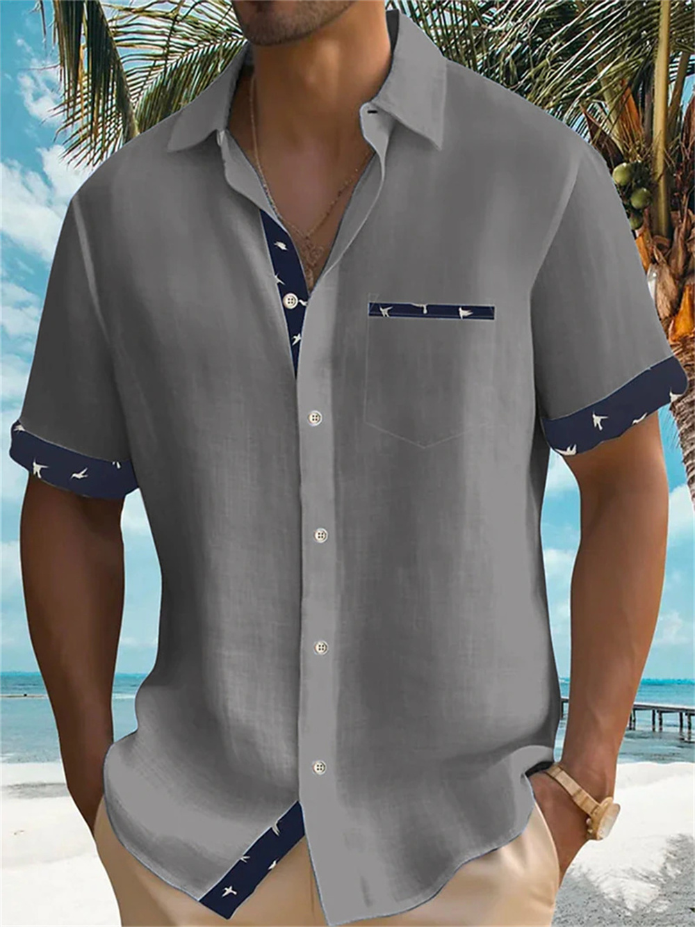 Camisa Aloha Masculina Nova de - Street Fashion Shanghai avaliação e preço